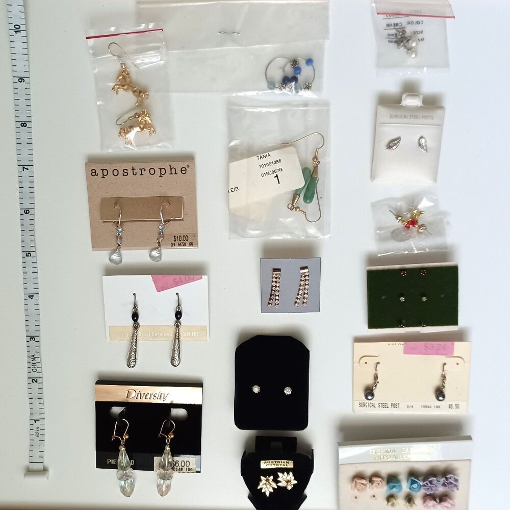 Lot of 21 Pairs of Earrings for Pierced Ears Never Used pre-1999